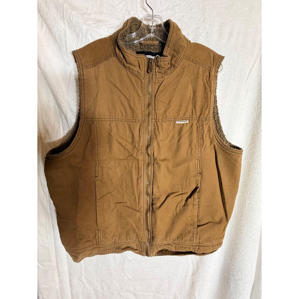Wolverine Mens Brown Cotton Duck Canvas Sherpa Lined Full Zip Workwear Vest L